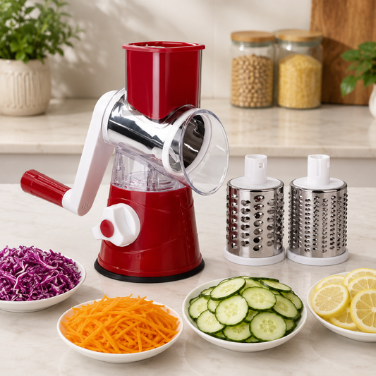 Manual Drum Grater & Vegetable Slicer – Rotary Kitchen Cutter for Vegetables, Cheese & Food Preparation