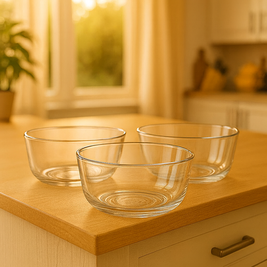 3-Piece Clear Glass Bowl Set – 2200 ml Large Multi-Purpose Mixing & Serving Bowls