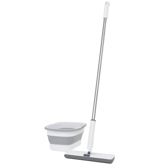 Flat Mop with Squeezer &amp; Silicone Bucket – Easy Clean Floor Mop Set