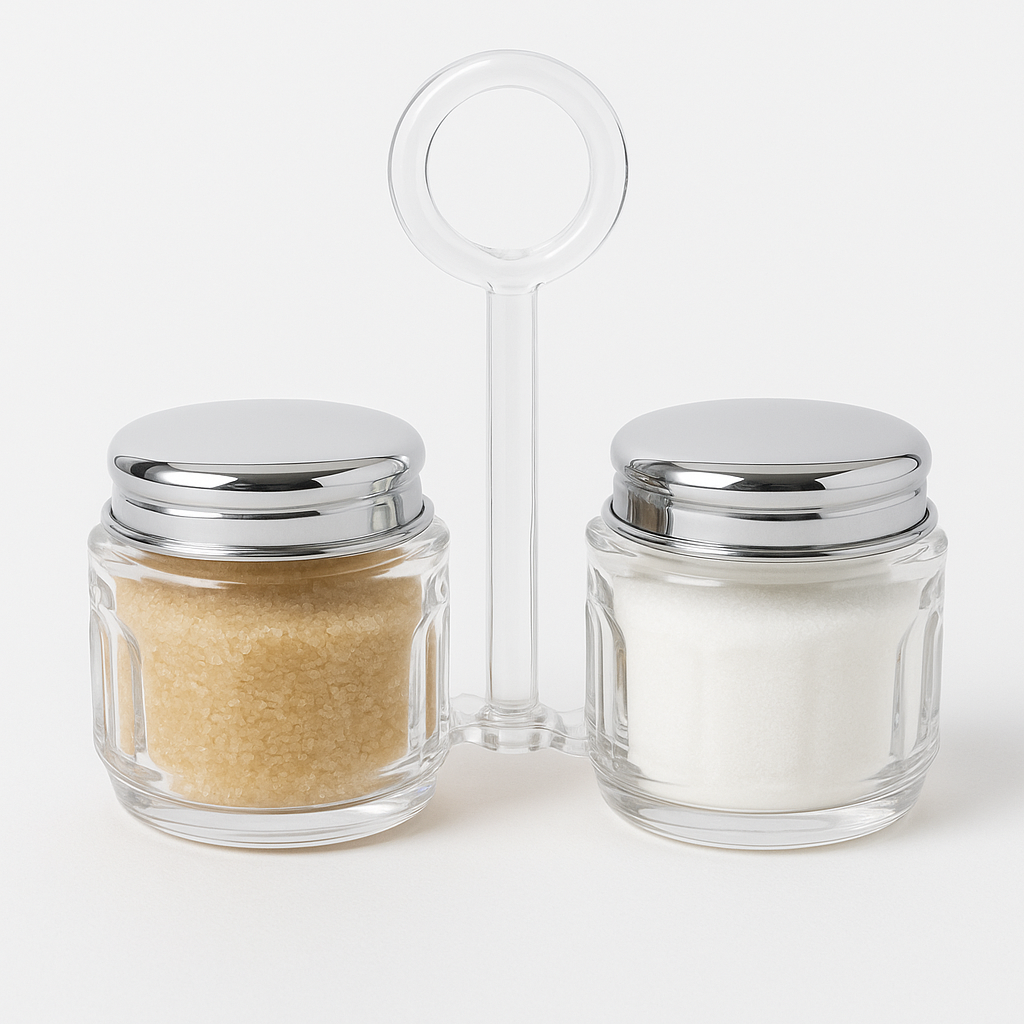 Salt & Pepper Jar Set – 2-Piece Glass Containers with Silver Lids & Holder