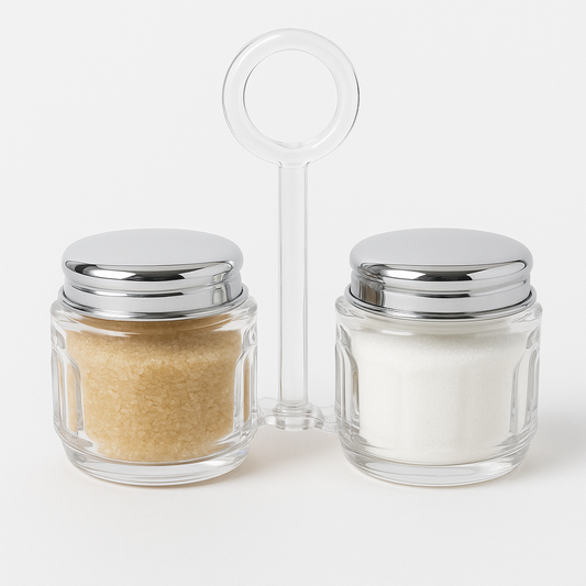 Salt & Pepper Jar Set – 2-Piece Glass Containers with Silver Lids & Holder