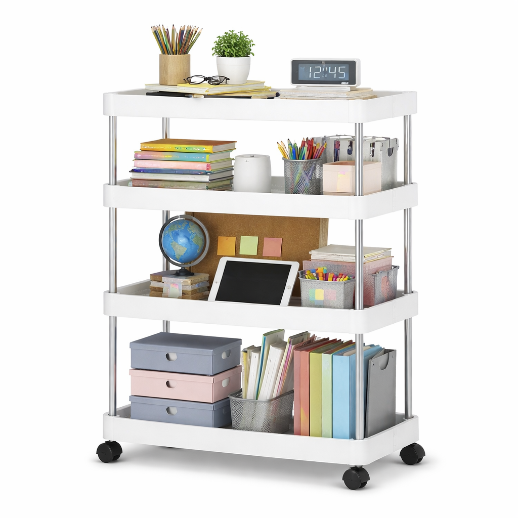 4 Tier Iron Storage Rack Large – Heavy-Duty Multipurpose Organizer with Wheels - Habitt