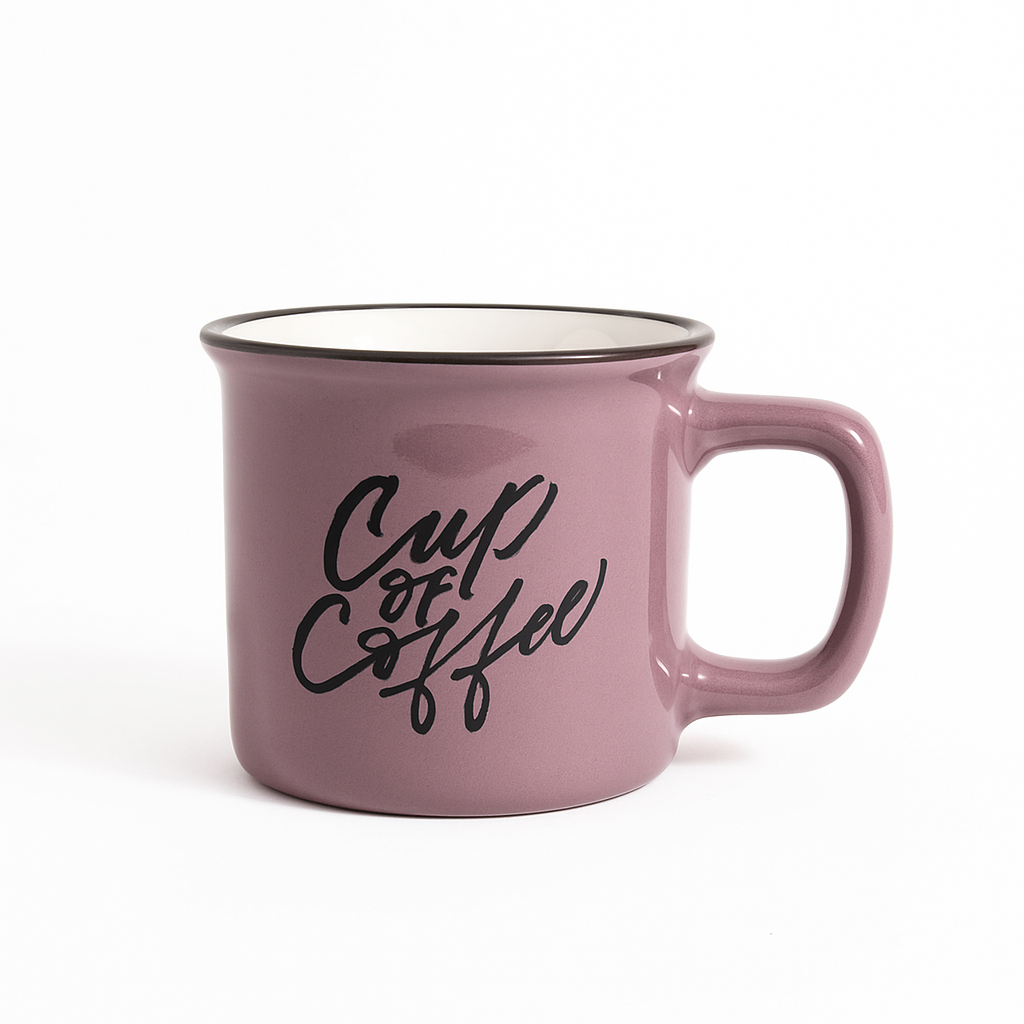 Vintage Mauve Ceramic Coffee Mug – “Cup of Coffee” Print,
