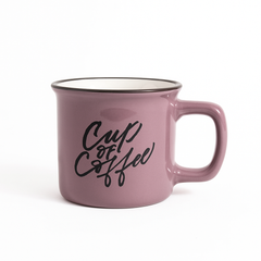 Vintage Mauve Ceramic Coffee Mug – “Cup of Coffee” Print,