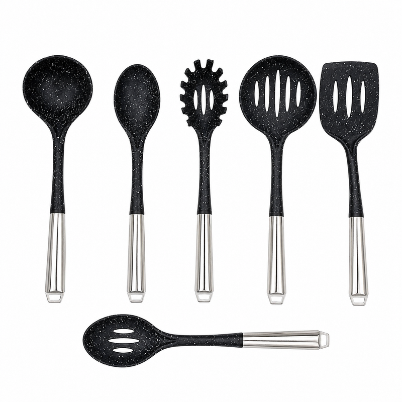 12 Pcs Kitchen Spoon & Utensil Set with Holder – Black Speckled