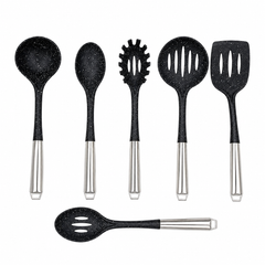 12 Pcs Kitchen Spoon & Utensil Set with Holder – Black Speckled