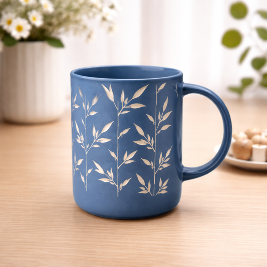 450ml Blue Porcelain Mug – Elegant Printed Coffee Mug - Habitt