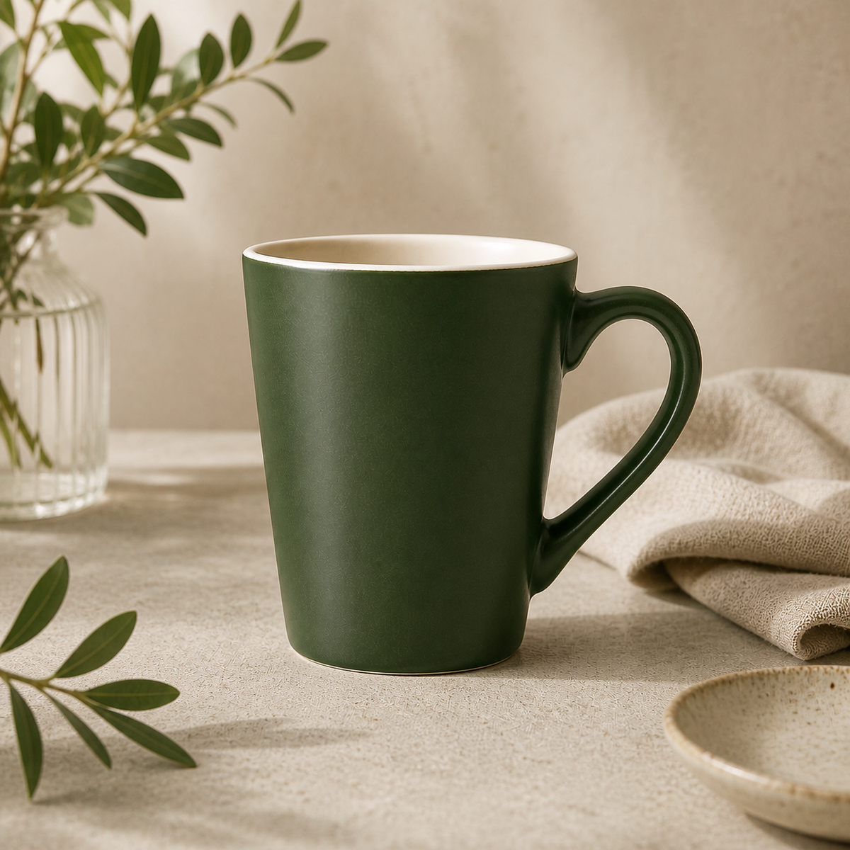 Sage Green Ceramic Coffee Mug with White Rim – Modern Minimalist Tea & Coffee Cup for Everyday Use - Habitt