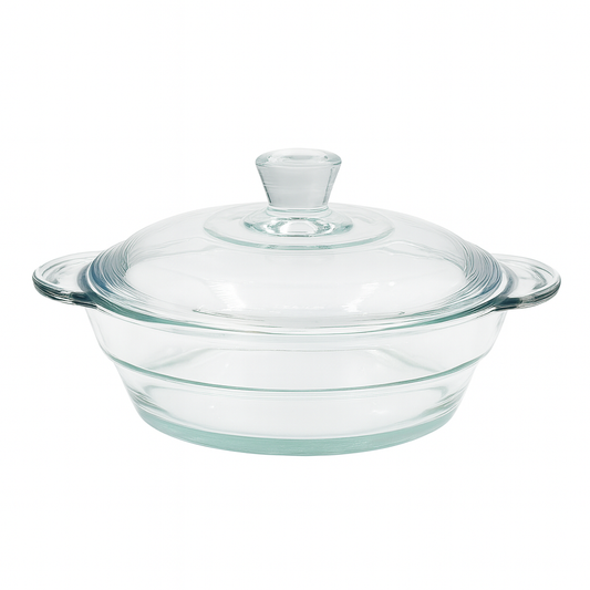 Clear Glass Casserole with Lid – Heat-Resistant Round Cooking & Serving Dish (750 ml / 1 L / 1.5 L)