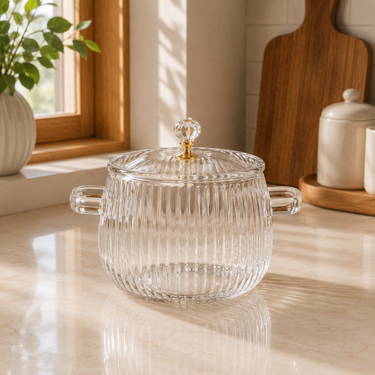 2500ML Textured Glass Cooking Pot with Lid | Glass Cooking Pot