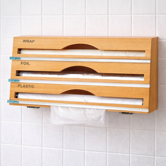 3 Layers Kitchen Plastic Wrap Dispenser with Cutter – Foil, Cling & Paper Holder