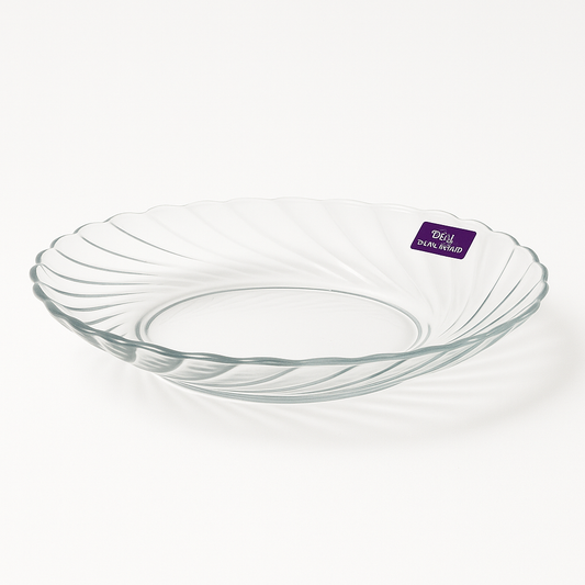 Clear Swirl-Pattern Pressed-Glass Soup Plate Set – 6 Pieces, 234 mm Diameter