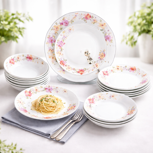 18 Pcs Dinner Set – Pink Floral Tableware Collection - Habitt