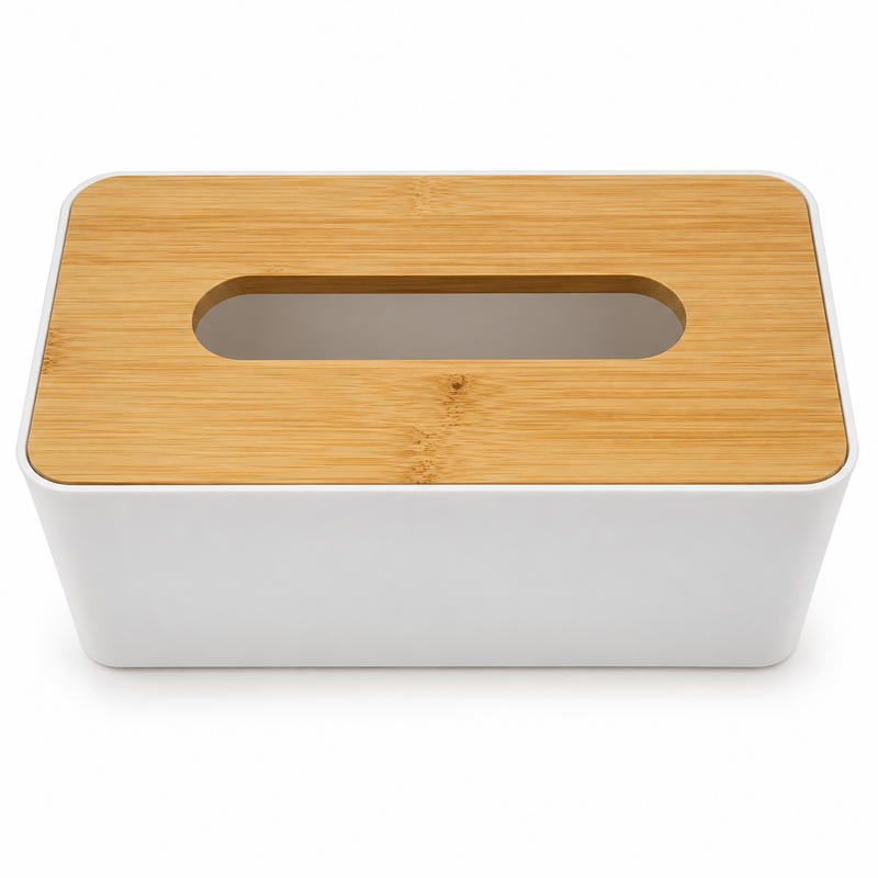 Tissue Box White, Black Wood Top