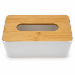 Tissue Box White, Black Wood Top