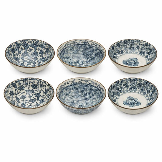 6-Piece Ceramic Bowl Set – Blue & White Floral Patterned Serving Bowls - Habitt