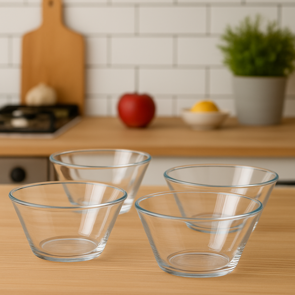 Deli Glassware Clear Glass Serving Bowl Set – 4 Pieces, 230 mm Diameter
