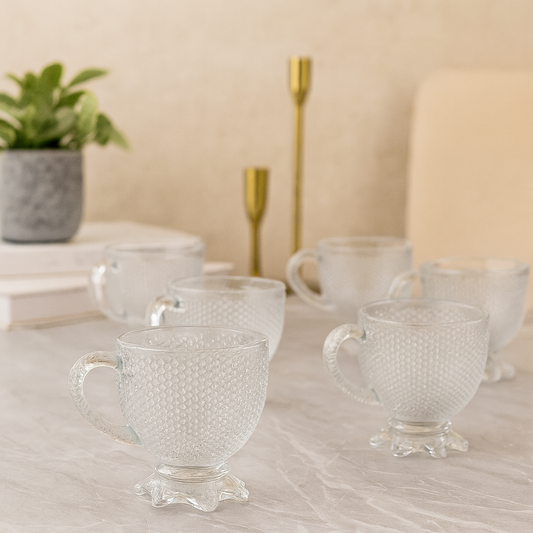 Clear Textured Glass Cup Set – 210ml (Set of 6)