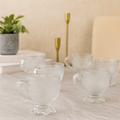 Clear Textured Glass Cup Set – 210ml (Set of 6)