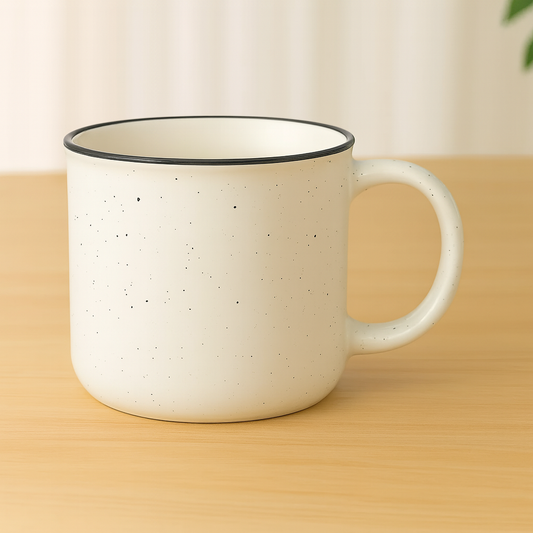 1Pc Vintage Speckled Ceramic Mug – Classic Campfire Coffee & Tea Cup in White