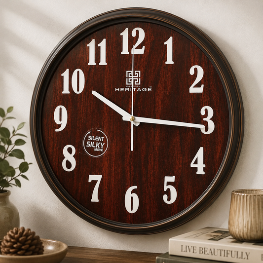 Oxford 14" Antique Roman Numeral Wall Clock – Vintage Burnt Amber Dial with Classic Black Frame, Decorative Plastic Clock