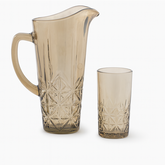 Smoke-Tinted 7-Piece Water Set – 1.7 L Jug with 278 ml Glasses (Premium Cut-Design Glassware)