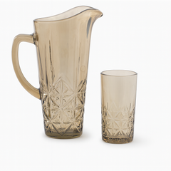 Smoke-Tinted 7-Piece Water Set – 1.7 L Jug with 278 ml Glasses (Premium Cut-Design Glassware)