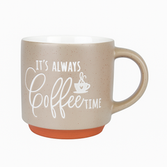 “It’s Always Coffee Time” Ceramic Mug – Speckled Beige Rustic Coffee Cup