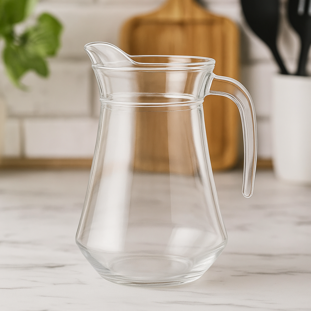 1300 ml Clear Glass Beverage Jug – Stylish 1-Piece Drink Pitcher with Ergonomic Handle 1.3 L