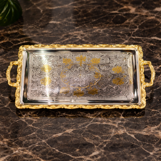 Luxury Tray Set 3PCS – Decorative Serving Trays with Gold Handles - Habitt