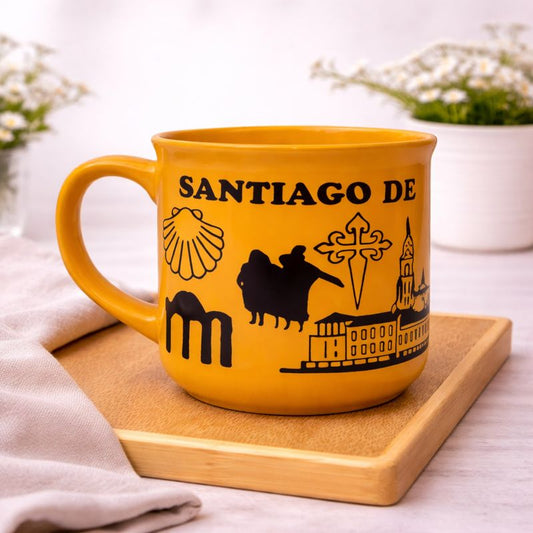 Santiago de Compostela Souvenir Ceramic Mug – Colorful Travel Coffee Cup in Orange