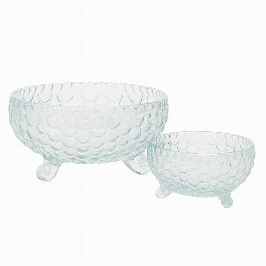 Clear Bubble-Pattern Footed 7-Piece Fruit Bowl Set – Elegant Pressed-Glass Design
