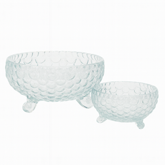 Clear Bubble-Pattern Footed 7-Piece Fruit Bowl Set – Elegant Pressed-Glass Design