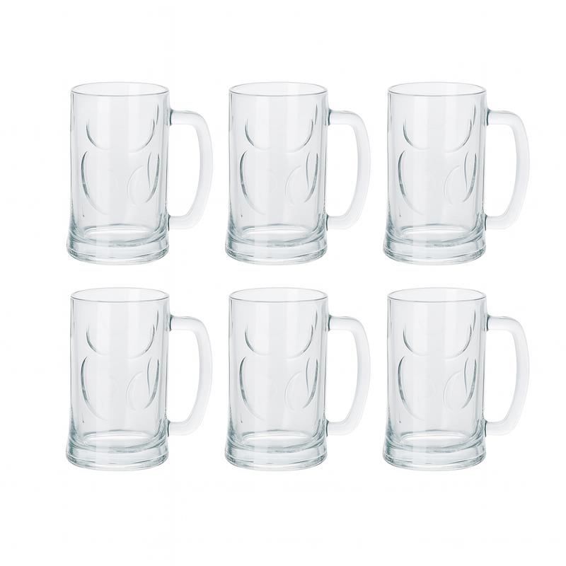 Textured Clear Glass Juice Mug with Handle 400 ml – Set of 6 | Premium Patterned Drinkware for Home & Café - Habitt