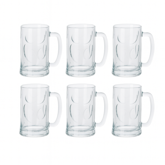 Textured Clear Glass Juice Mug with Handle 400 ml – Set of 6 | Premium Patterned Drinkware for Home & Café