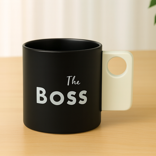 “The Boss” Ceramic Coffee Mug – 350 ml Black & White Office Cup | Gift for Leaders Executives