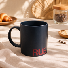 RUBWOO Black Matte Coffee Mug | Minimalist Ceramic Tea Cup with Bold Print Design - Habitt
