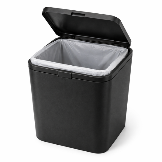 Modern Black Trash Can with Soft-Close Lid – Minimalist Waste Bin with Inner Bag Holder for Kitchen & Bathroom - Habitt