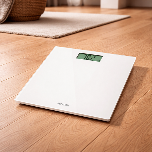 Sencor SBS 2301WH Digital Personal Weighing Scale – Slim Tempered Glass Bathroom Scale with LCD Display, 150 kg Capacity - Habitt