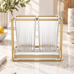 Acrylic Double Spoon Holder with Tray | Elegant Kitchen Cutlery Organizer