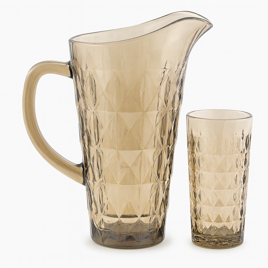 Smoke-Tinted 7-Piece Water Set – 1.7 L Jug with 278 ml Glasses (Premium Diamond-Embossed Glassware)