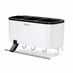 ECOCO Utensils Kitchen Rack – Multi-Compartment Countertop Organizer with Hooks & Towel Bar - Habitt