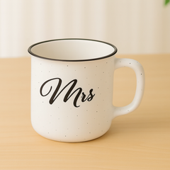 White Speckled “Mrs.” Ceramic Mug – Rustic Chic Coffee & Tea Cup