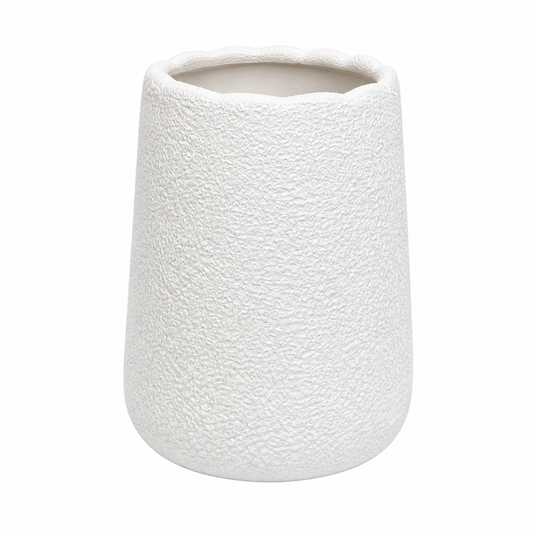 Textured White Coral Finish Medium Decorative Vase – Modern Artistic Home Accent - Habitt