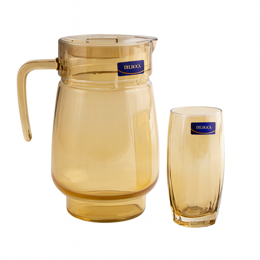 Golden-Tinted 7-Piece Water Set – 1.6 L Jug with 365 ml Glasses (Premium Coloured Glassware)