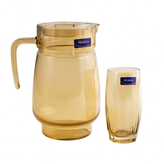 Golden-Tinted 7-Piece Water Set – 1.6 L Jug with 365 ml Glasses (Premium Coloured Glassware)