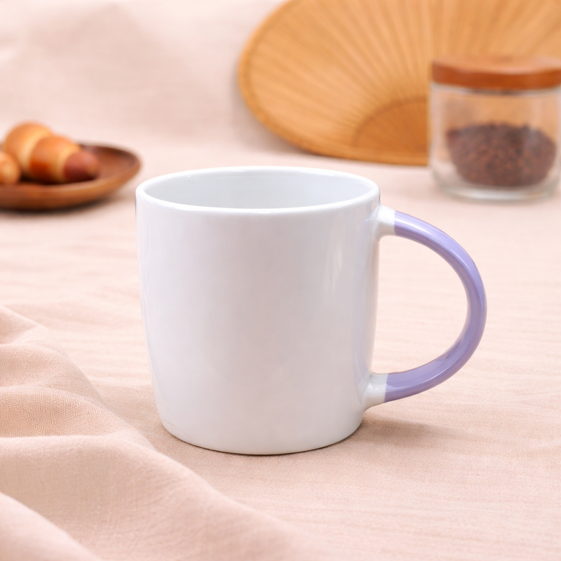 White & Lavender Ceramic Coffee Mug | Minimalist Dual Tone Tea Cup with Glossy Finish - Habitt