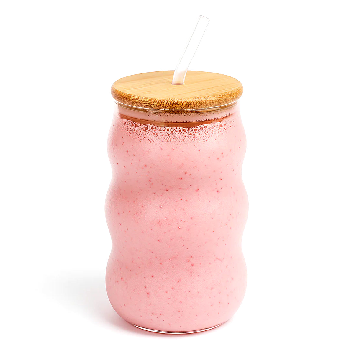 Wave Glass Tumbler with Bamboo Lid & Straw – 530ml