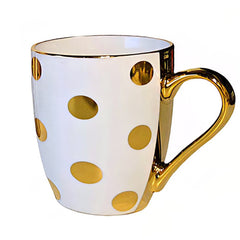 1Pc Ceramic Coffee Mug with Gold Handle – Stripes &amp; Polka Dot Design (Elegant Tea & Coffee Cup)