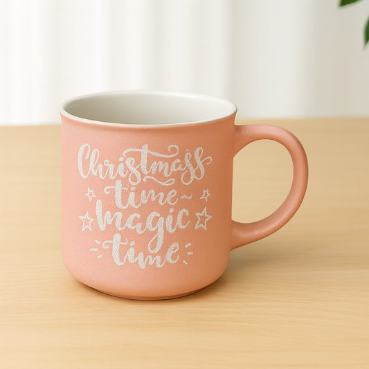 “Christmas Time Magic Time” Pink Ceramic Mug – Festive Holiday Coffee Cup